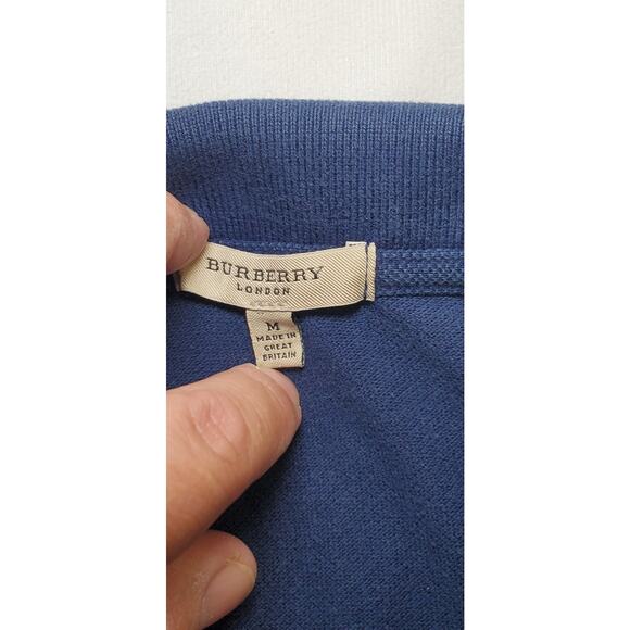 Burberry London Size M Mens Classic Polo Navy Cotton Nova Check Trim Ca11 - Picture 5 of 9